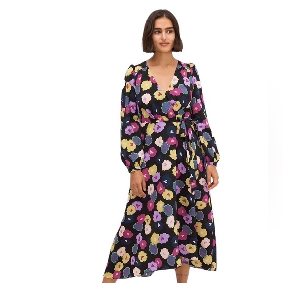 Kate Spade New York Winter Garden Floral Midi Wrap Dress - Picture 3 of 14